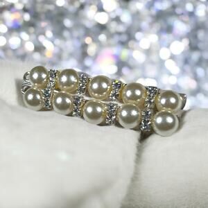 Faux Pearl Retro Vintage Deadstock New on Card Rhinestone Accent Barrettes NEW